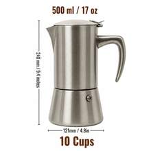Brushed Stainless Steel Moka Pot, 304 Stainless Steel Stovetop Espresso Maker, Induction Compatible Coffee Maker For Gas, Electric & Ceramic Cooktops, 200ml/300ml/500ml - Silver - View 8