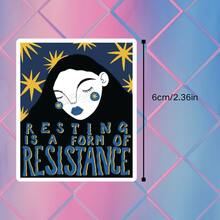 1pc/3pcs Navy Blue Star Closed Eyes Long Hair Girl RESTING IS A FORM OF RESISTANCE Text Sticker, Waterproof No Residue, Suitable For Tumbler Water Bottle, Phone Case, Laptop, Planner Book, Desk, Luggage, Cool Female Power Style, Versatile Decorative Sticker For Girls DIY - Vinyl - View 3