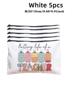 5pcs Best Teacher Theme Zipper Pouch Express Gratitude And Love Makeup Bag Various Snack Small Storage Bag Portable Multi-Functional Storage Bag Teacher Travel Storage Gift Thanksgiving Christmas Birthday Teacher's Day Back To School Graduation Gift - Multicolor - View 100