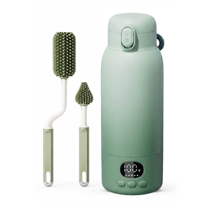 YKV Portable Water & Milk Warmer With Digital LCD Display, Battery Powered, Fast Heating, Suitable For Travel, Includes Silicone Cleaning Brush - Baby Bottle Warmer & Hygiene Cleaning Set - H103 - View 1
