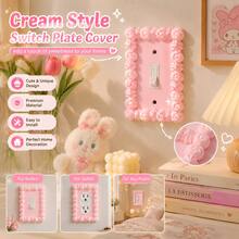 wanxikeji Cream Style, Cute, Girly Switch Cover Plate, Suitable For Matching With Girl's Desk, Anime Figure Display Area, Live Streaming Background Wall, Korean Style Bedroom, Cream Style Home Decor, Etc. (Includes Installation Screws) - C - View 4