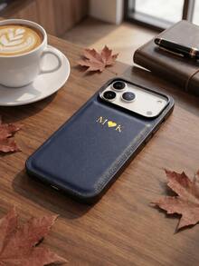 個性化客製化字母姓名手機殼，適用於 iPhone 17 16 15 14 13 Pro Max Plus Air，3D 雕刻壓紋奢華荔枝紋 PU 皮革保護殼，理想禮物 - 藍色 - 查看 4