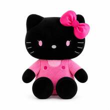1 pieza Muñeco de peluche de gato lindo negro y rosa con lazo de satén, muñeco de animal de peluche suave, adecuado para decoración de dormitorio, almohada y regalo - Negro - Ver 4