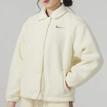 Nike Comfortable And Versatile Solid Color Logo Single-Breasted Fleece Casual Jacket For Women, Off-White - Off White - View 4