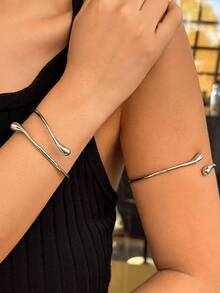 Gold Upper Arm Cuff Bracelet For Women Minimalist Adjustable Armlet Band Teardrop Open Arm Ring Liquid Metal Style Fashion Jewelry Gift - Gold - View 3
