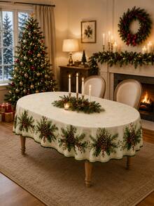 1pc Watercolor Pine Cone & Holly Berry Print Round Tablecloth, Suitable For Neutral Winter Decor, Home Decor, Room Decor, Bedroom Decor, Garden, Kitchen, Farmhouse Style Holiday Party And Christmas Celebration - Multicolor - View 19