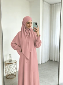 1pc Minimalist Elegant Muslim Hijab + Versatile Dress, Suitable For Daily Wear - Multicolor - View 12