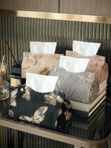 Elegant Embroidered Tissue Box, Dragonfly & Butterfly Pattern Sequin Tissue Storage Bag, High-End Large Capacity Storage Bag, Bathroom Bedroom Home Essential Toilet Paper Storage Box, Car Tissue Box, Decorative Tissue Box - Multicolor - View 2