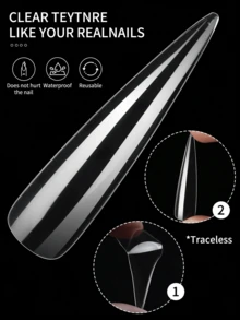120pcs/Pack Extra Long Pointed Nail Tips, Transparent Full Coverage Fake Nails, Acrylic Artificial Nails, Long-Lasting Wear, Easy Application - 無色 - 查看 5