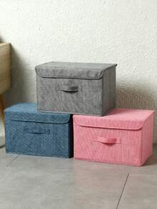 1pc Washable Linen Foldable CD Storage Box, Collapsible Storage Bin With Lid, Toy Organizer Basket, Laundry Basket - Khaki - View 5