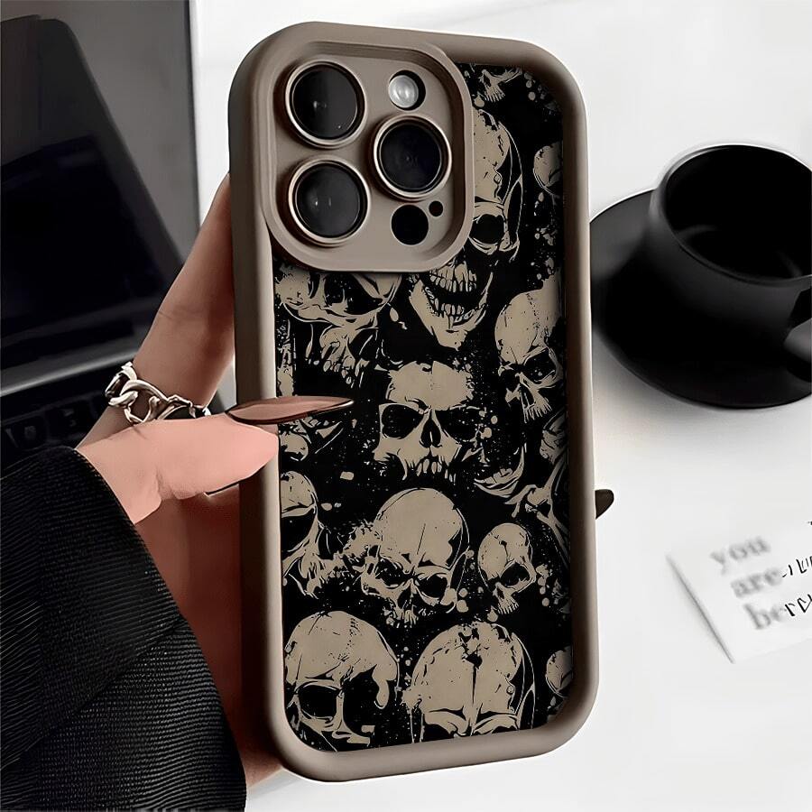 Dark Skeleton Patterned Phone Case, Compatible With Models Such As 16E/15/14/13/12/11/PRO/PLUS/PROMAX/MINI, S/A/M/NOTE, S/G/EDGE/E, Transition SPARK/HANTOM/CAMON/, Honor 400/PLAY/X/Y, Reno/A/F, 14//POCO/NOTE And Others. Transparent, Simple, Elegant And Durable, Made With Protective TPU Material. Ideal For Valentine's Day, Halloween, Christmas And Other Festive Occasions, Great For Personal Use Or As A Gift. - 棕色 - 查看 1