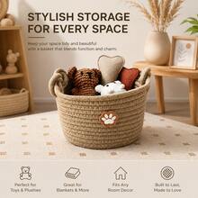 1PC Khaki Cotton Rope Storage Basket, Cute Bear Pattern Woven Storage Basket, Decorative Storage Bin For Desktop, Shelf, Bedroom, Wardrobe, Living Room - Multicolor - View 6