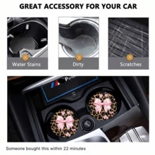 2pcs Bow Leopard Print Car Cup Holder Coasters, Non-Slip Shock-Absorbing Universal Fashion Car Cup Mats, Interior Accessories, Party Gift - Multicolor - View 4