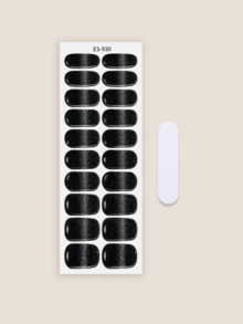 Cross-Border New Semi-Cured Gel Toe Nail Stickers, Glitter Shiny Design, In Stock Wholesale, Waterproof And Long-Lasting - 黑色 - 查看 2
