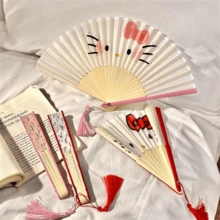 Sanrio 1/件 Hello Kitty 卡通可愛貓咪便攜式可折疊小扇子，戶外隨身攝影舞扇，夏季竹扇，生日禮物、情人節、婚禮、節日派對、開學、畢業、舞會、旅行配件、露營，夏季完美選擇 - 卡通 - 查看 2
