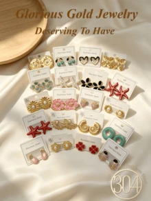 18/12/9/6 Pairs European Style Stainless Steel Enamel Pearl Stud Earrings For Women, Vintage Minimalist Irregular Heart, Petal, Fruit, Starfish Earrings, Elegant Fashion Jewelry, Suitable For Party, Banquet, Vacation, Daily Wear, Holiday Gift, Random Style, Valentine's Day Gift, Back To School - Multiple Styles - View 2