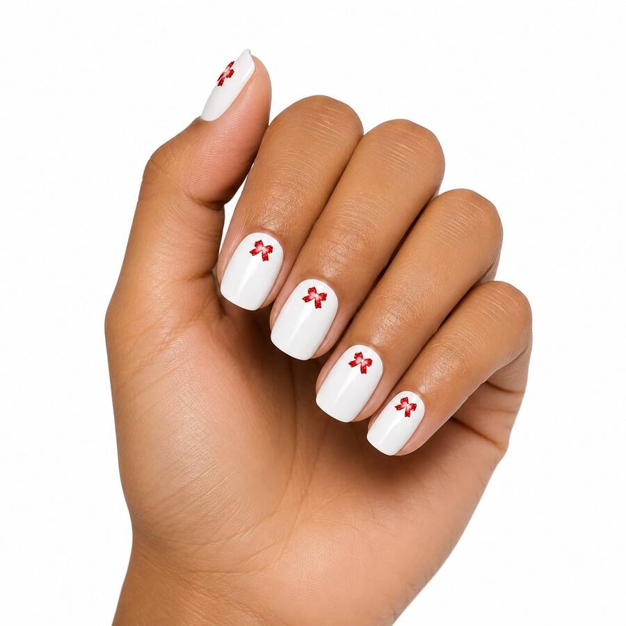 Finger Queen Short Square False Nails French Manicure Butterfly Red 24pcs Sheet - Francesinha Borboleta Vermelha - View 1