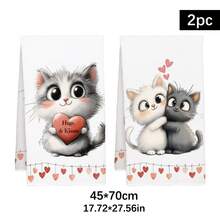 2pcs Cute Cartoon Hugging Cats Pattern Kitchen Towels, Soft Polyester Material Dish Cloths, Suitable For Kitchen Decor, Cleaning, Holiday Party Decoration, Kitchen & Bathroom Essentials, Home Decor, Housewarming Gift - Multicolor - View 11