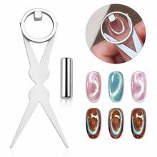 LUSLUKING 3D Hollow French Cat Eye Fake Nails, Short Square & Almond Magnetic Press-On Nails, High Gloss Shiny Finish, Spring/Summer Holiday DIY Nail Art Accessories, Salon-Quality Effect - Multicolor - View 4