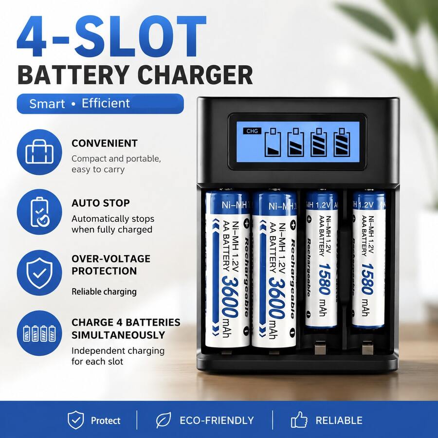 1 buah Charger Baterai AA Pintar - Stasiun Pengisian 4 Slot, Desain Pengisian Cepat Independen, Layar LCD Pintar untuk Baterai Isi Ulang 1.2V, Charger Baterai AA Bertenaga USB, Kompatibel dengan Sel NiMH 1.2V, dengan Layar LCD dan Teknologi Pengisian Cepat & Slot Independen, Cocok untuk Penggunaan di Rumah