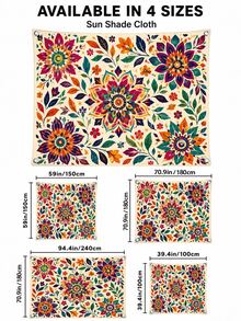 1pc Bohemian Floral Sun Shade, Lightweight Polyester Material, Suitable For Beach, Camping, Garden, Picnic, Outdoor Adventure Sun Shade (Support Pole And Rope Not Included) - B - View 7
