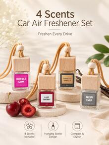 Juego de regalo de adorno colgante de aromaterapia para coche, botellas difusoras de ambientador para coche con múltiples aromas, diseño de tapa de madera, accesorios decorativos de fragancia para coche, difusor de aroma colgante portátil para el interior del coche, diseño de fragancia de larga duración, opciones de combinación de múltiples aromas, adecuado para la decoración interior de sedán, SUV y camión, mejora la atmósfera del interior del coche, empaque de caja de regalo exquisito adecuado como regalo de accesorio para coche - A - Ver 3