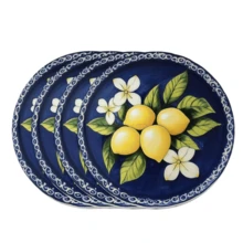 圓形與橢圓形聚酯纖維餐墊 36*36cm,復古檸檬籃與深藍檸檬花卉印花,防水耐熱可水洗,適用於餐桌裝飾與隔熱 - 彩色 - 查看 9