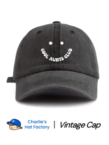 1 Pc Washed Baseball Cap With COOL AUNTS CLUB, Vintage Dad Hat Unisex, Funny Smiling Face Sun Hat For Women, Perfect For Family Gathering, Daily Wear - SIXTIES - View 7