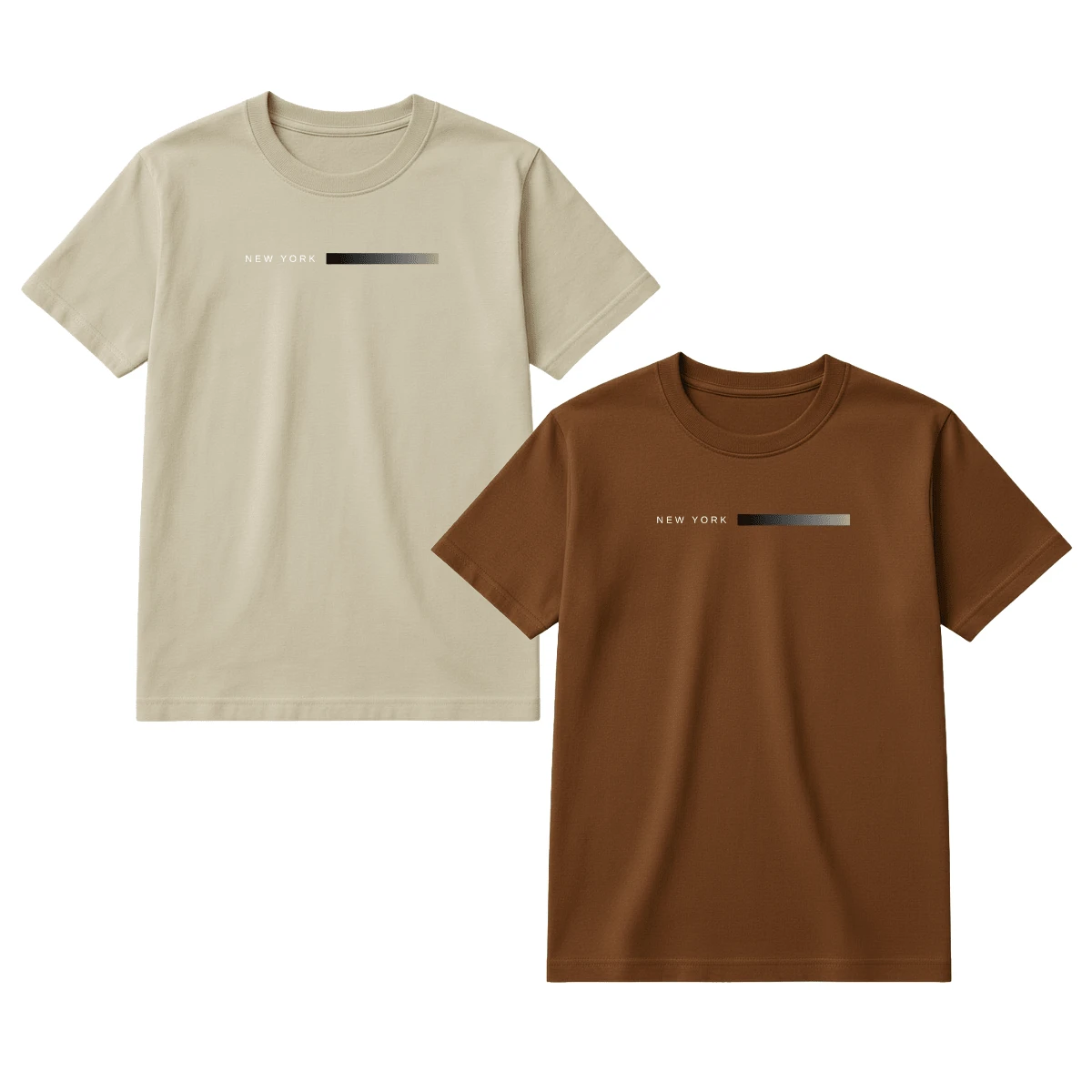Set Of 2 Men's T-Shirts, 100% Premium Cotton, Printed, Various Colors, New Release - 棕色和卡其色 - 查看 1