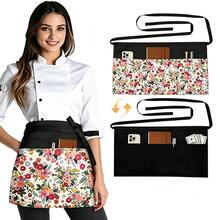 Double-Sided Floral Half-Waist Apron With 6 Pockets, Adjustable Design, Suitable For Waiters, Waitresses And Cafes - Multicolor - View 14