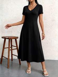 Women's Wedding Maxi Gown, Formal Occasion Long Dress With V-Neck Design, Minimalist Elegant & Sophisticated Style,Vacation Outfit Women - Black - View 4
