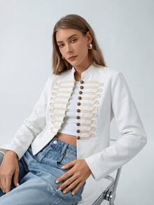 HZXVIC 女款新款復古風立領金鈕扣結飾修身夾克 白色 - 白色 - 查看 5