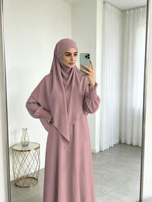 1pc Minimalist Elegant Muslim Hijab + Versatile Dress, Suitable For Daily Wear - Multicolor - View 26