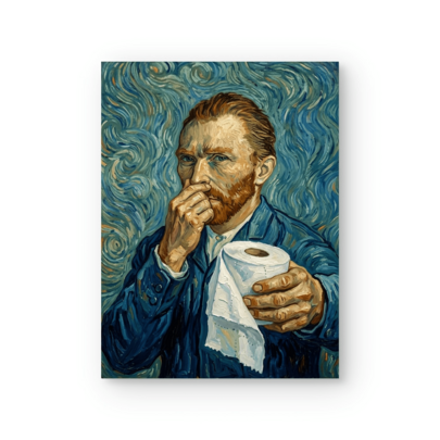 2D Flat, 2D Flat, 1pc Funny Van Gogh Self Portrait Toilet Paper Wall Art Print, Starry Night Style Humorous Bathroom Decor Poster, Unframed Modern Canvas Painting For Restroom, Washroom, Toilet, Home Decoration, Bathroom Wall Decor