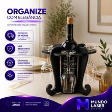 Adega de Vinhos MDF com Suporte para 4 Taças Porta Garrafas Organizador Decorativo para Mesa e Bancada - Tabaco - Visão 4
