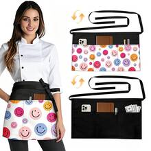 Double-Sided Floral Half-Waist Apron With 6 Pockets, Adjustable Design, Suitable For Waiters, Waitresses And Cafes - Multicolor - View 8