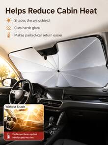 Minimalist, Portable Car Windshield Sunshade Umbrella; Features A Reflective Titanium-Silver Coating And A Foldable, Easy-To-Store Umbrella Design; Provides Sun Protection, Heat Insulation, And Interior Protection. - Multicolor - View 7