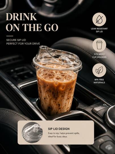 16oz Clear PET To-Go Beverage Cups Complete Set With Sip Lids, Straws & Leak-Resistant Paper Inserts, Sturdy Cold Drink Cups For Beverage Bars, Bakeries, Catering, Events & Takeout Service, 10/20 Sets