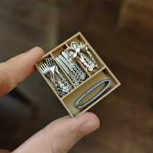 1:12 Scale Miniature Set, Knife Fork Spoon + Mini Storage Box Combination Model Ornament, Miniature Restaurant Decor, Kitchen Tableware, Cafe Arrangement, For Dollhouse Decoration, Kitchen Scene And DIY Miniature Landscape - Multicolor - View 13