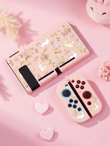 Conejo de dibujos animados lindo, flor de rosa francesa, patrón de lazo Funda protectora para Switch/Switch 2da generación/Carcasa protectora transparente con brillo, compatible con el nuevo Switch 2 (2025)/Switch NS/Switch OLED/Lite, adecuada y compatible con accesorios de consola de juegos Switch, juego completo, bolsa de almacenamiento, carcasa base con ranura para tarjeta, caja de almacenamiento de tarjetas de juego, funda protectora para Switch, mejor regalo compatible con jugadores de Switch - Multicolor - Ver 24