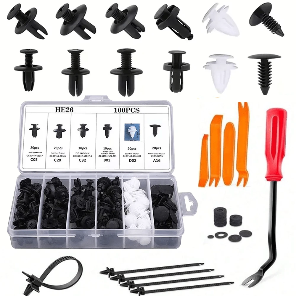 Bộ 130 món kẹp nhựa đa năng cho ô tô, kèm dụng cụ tháo lắp, phù hợp cho cản xe, trang trí cửa xe