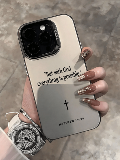 Compatible With IPhone 17/16/15/14/13/12/11 Pro Max/ S25 Ultra/S24 Ultra/S23 Ultra/A55/A54, 1pc Fashion Cross & Bible Pattern Black 2-In-1 Colorful Silver Phone Case, High Protection, Stylish & Elegant, Fits Multiple Phone Models, Shockproof, Drop-Resistant, Scratch-Resistant (International Version, Not Local Version)