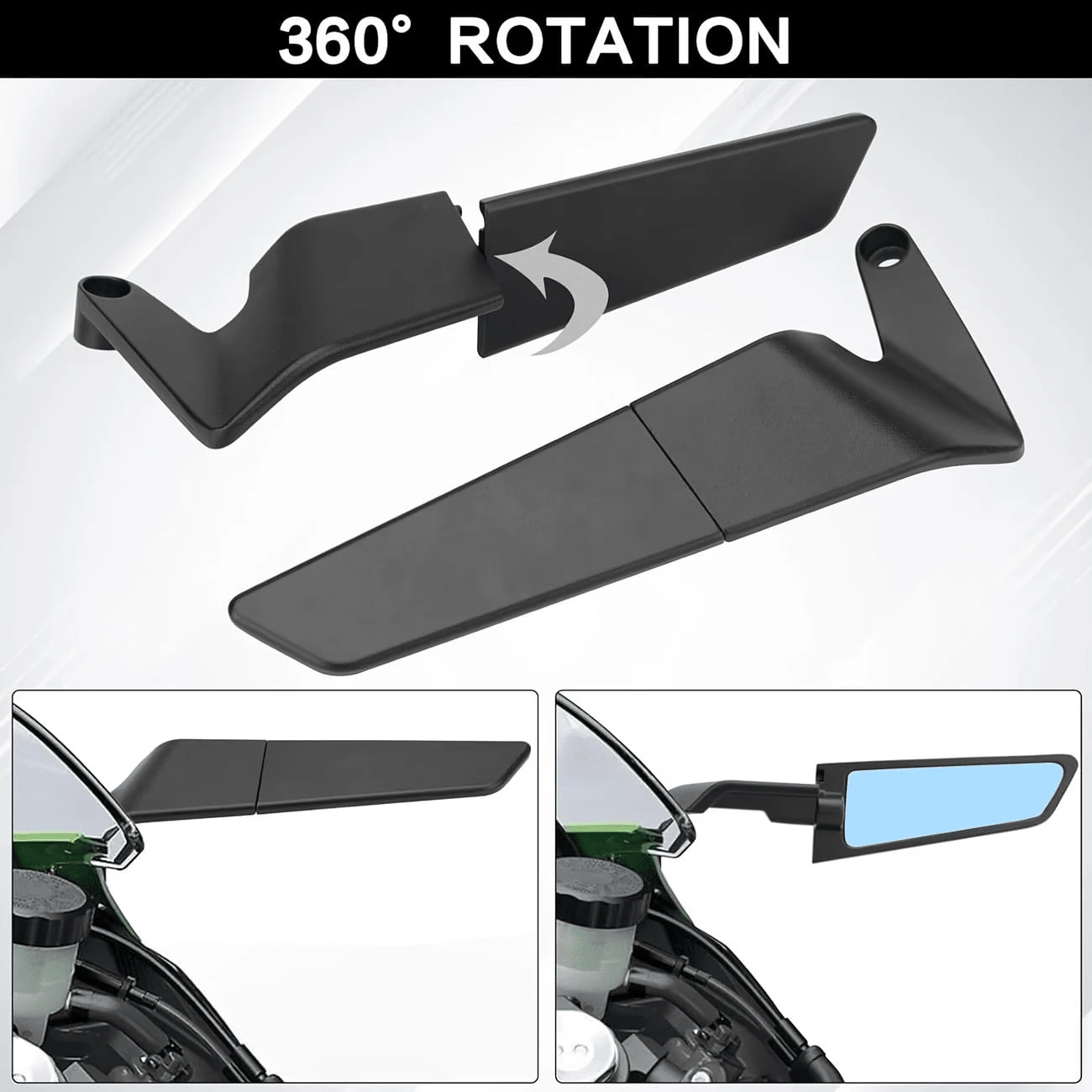 2pcs Adjustable Invisible Wing Rearview Mirrors, Wide And Clear View, Stable Structure, Easy Installation, Suitable For 2021-2023 Kawasaki Z900 Z650, Stylish Appearance, Enhances Riding Safety