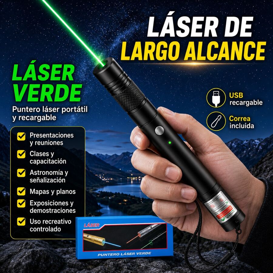 Portable USB Rechargeable Laser Pointer, Visible Light Laser Pointer With Strap Ideal For Presentations, Classes, Exhibitions, Models, Maps And Training - Green color light - View 1