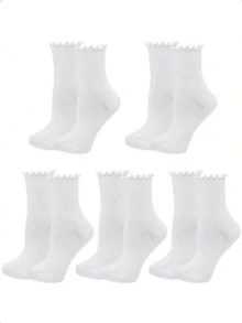 1/3/5 Pairs, Cute Women's Ruffled Ankle Socks, Black And White Color Scheme - Multicolor - View 5