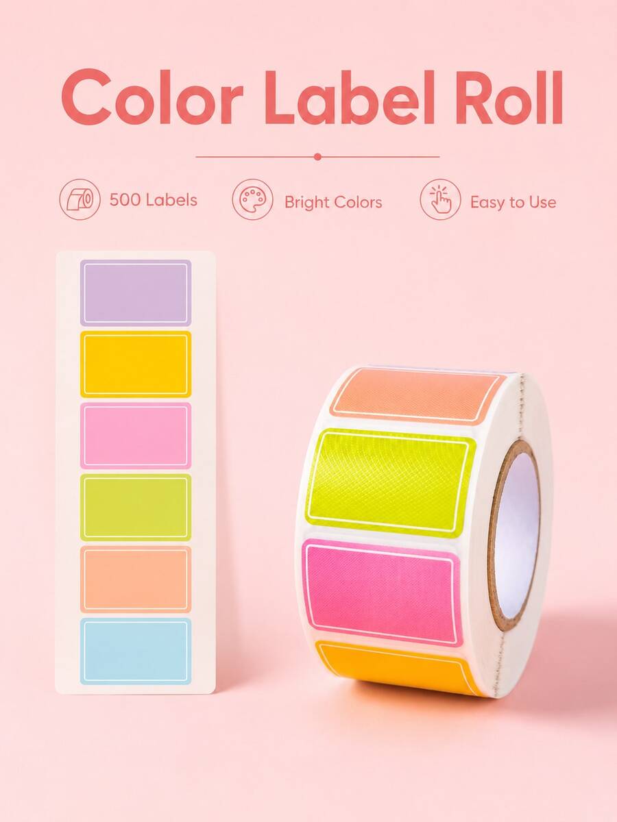 500 pièces Rouleau d'étiquettes vierges auto-adhésives de couleur macaron, étiquettes de classification inscriptibles pour étudiants, école, boîtes de classement, rangement de fournitures scolaires - Plusieurs styles - Voir 1