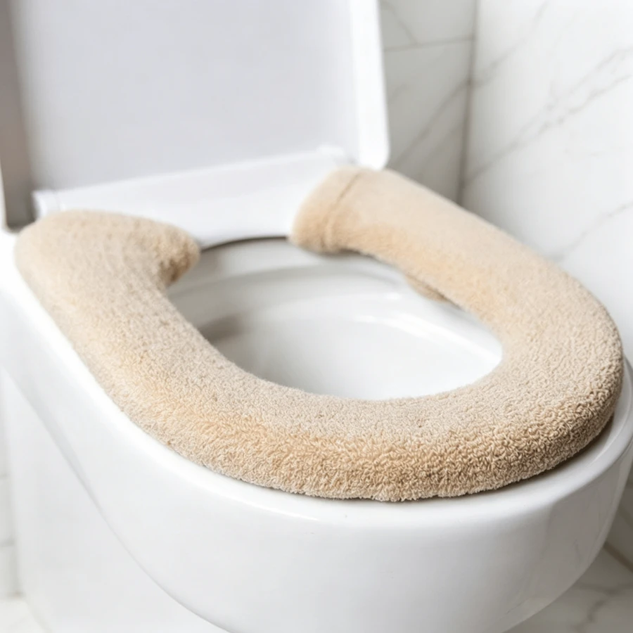 Beige Toilet Seat Surface Mat With Padded Structure, Universal Size Cushion Cover For Household Restroom Toilet Equipment - Beige - View 1