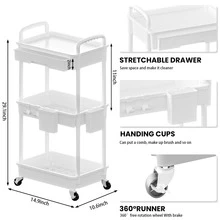 3 Tier Rolling Storage Cart With Drawers Rolling Utility Cart With Drawers,Room Decor,Bathroom Decor,Rolling Utility Cart Rolling Storage Organizer Tool For Kitchen,Bathroom,Living Room,Office Outdoor Decor - View 5