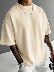 Camiseta de manga corta para hombre talla grande, estilo chino nuevo, con estampado de paisaje vertical de samurái en color albaricoque desgastado | Adecuada para uso en verano | Cómoda y transpirable | Moda de vanguardia - Albaricoque - Ver 3