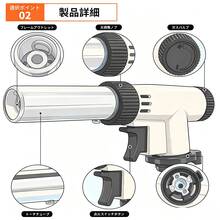 バーナー＆耐熱手袋 トーチバーナー トーチ 逆さ使用可能 900℃～1300℃火力無段階調整 火口径 20mm 小型火炎放射器｜耐熱耐磨耗滑り止め作業手袋 炙り調理 / お菓子作り / BBQ / 炭火起こし / 溶接 / 焚き火台 / 薪ストーブ / キャンプアウトドア用品 (ガス燃料別売り) - 白い火炎放射器1丁 - チェックする 3